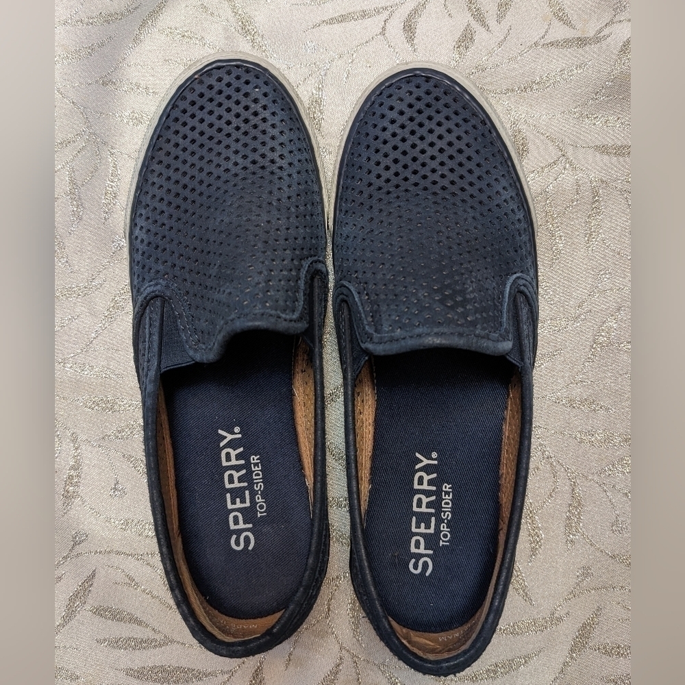 SPERRY SLIDES Dusty Blue Leather Slip On Sneakers Wm Sz 5